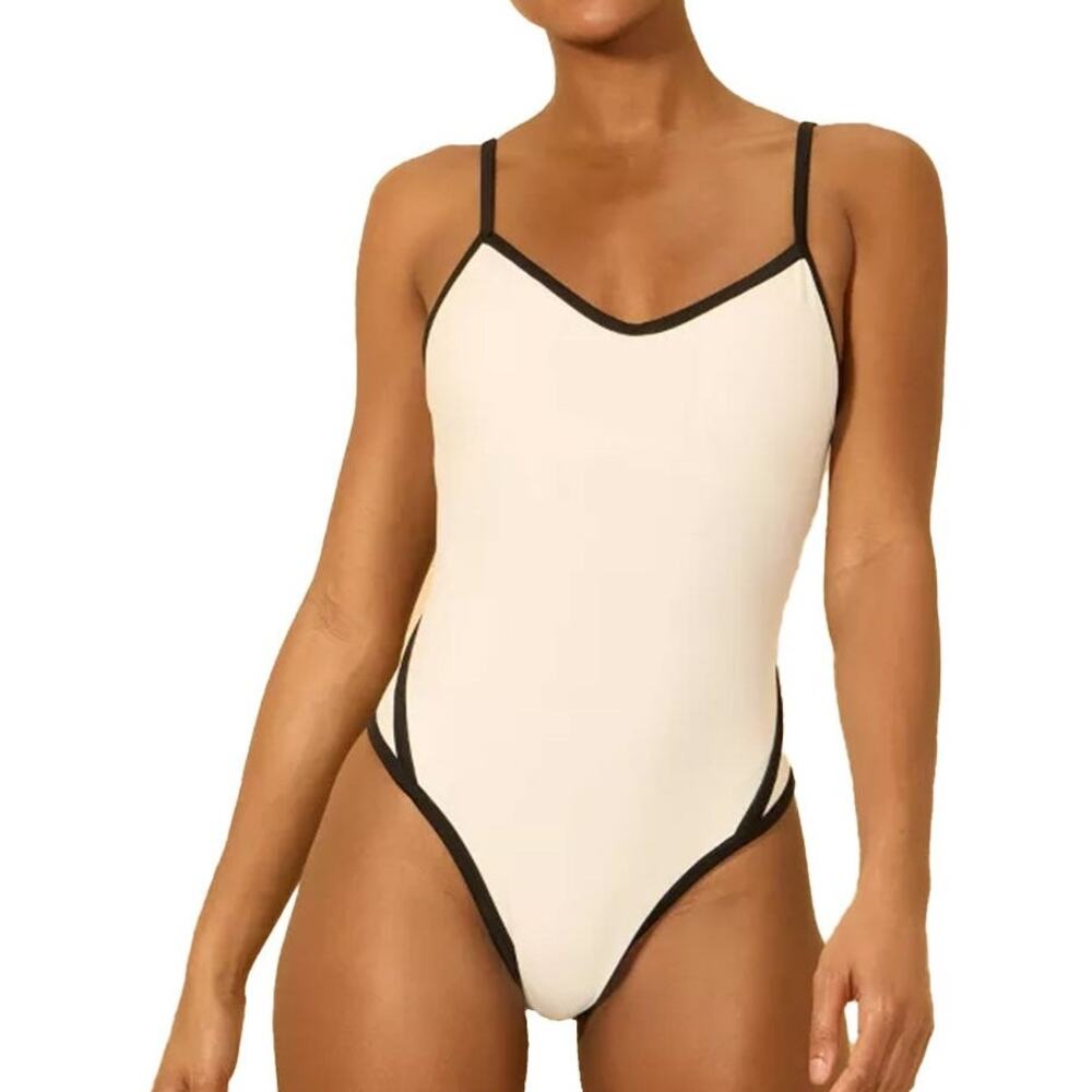Shade & Shore Cream One-Piece Swimsuit with Black Trim